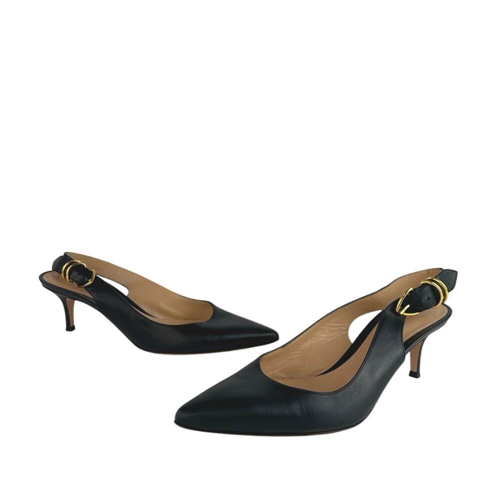 Gianvito Rossi Black Leather Pointed Toe Buckle Slingback Pumps Shoes 40 US 10 - Picture 5 of 8